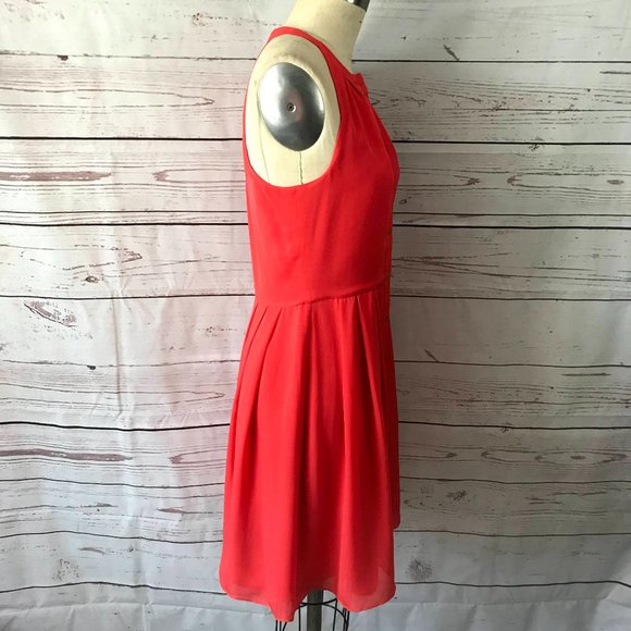 Parker NY Women's Orange Nicole Stud-Front Sleeveless 100% Silk Dress - Picture 6 of 10